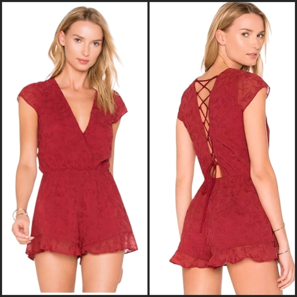 Lovers + Friends Wine Red Floral Hey Babe Romper